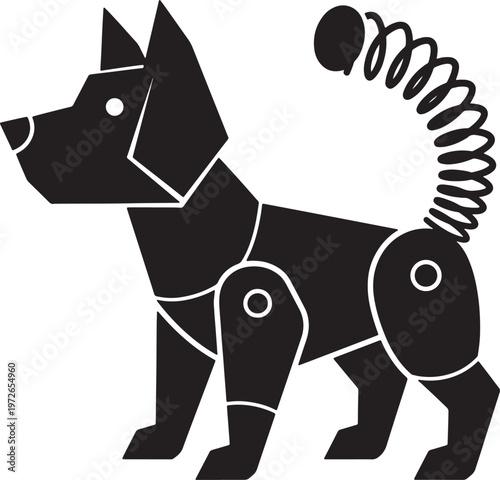 Black geometric dog silhouette with spring tail and circular joints also transparent background