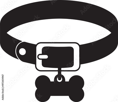 Black dog collar with silver buckle and bone shaped pendant also transparent background bone pendant