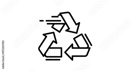 Recycling symbol with arrows in motion.