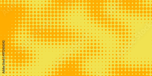Yellow Halftone Dotted Gradient Background With Retro Comic Texture.