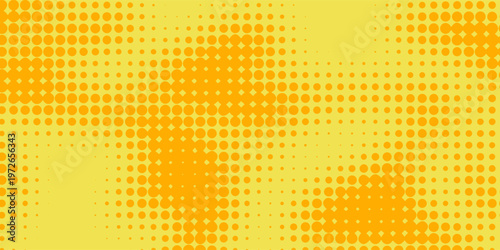 Yellow Halftone Dotted Gradient Background With Retro Comic Texture.