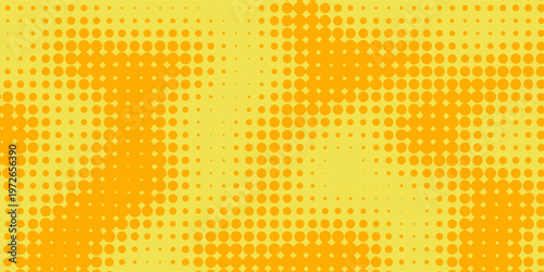 Yellow Halftone Dotted Gradient Background With Retro Comic Texture.