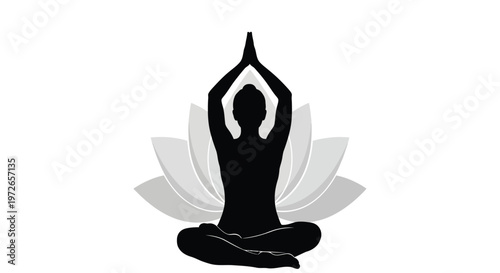 Stylized black silhouette of a peaceful person practicing yoga meditation in a serene lotus position.