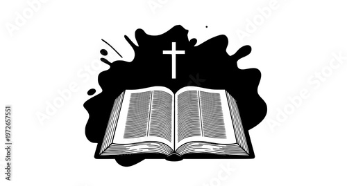 A bible with a cross above it