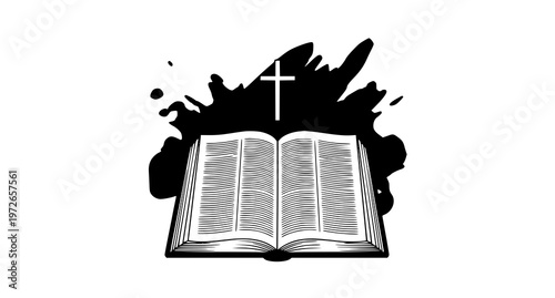 A bible with a cross above it