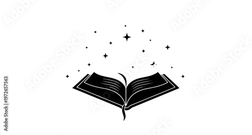 An open book with stars coming out of it