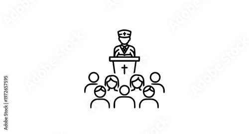 A priest giving a speech to a group of people