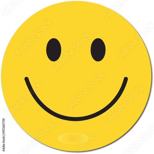 Classic happy smiley face icon, yellow and black, isolated on transparent background