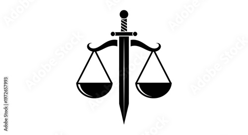 Black and white illustration of justice scales.