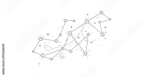 Celestial Constellation Map with Hand-Drawn Stars and Cosmic Lines