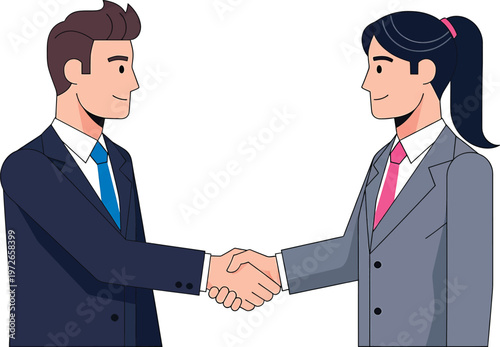 Professional handshake between two businesspeople in formal attire Vector