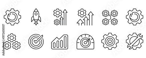 Business icons set for growth strategy and development concept