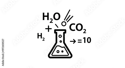 Chemical Reaction Icon with Molecular Formulas and Laboratory Flask