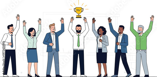 Celebrating a team victory with a trophy Vector