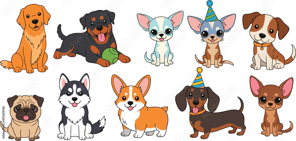 Fototapeta premium Dog Breed Vector Illustration Showing Pet Care Icons