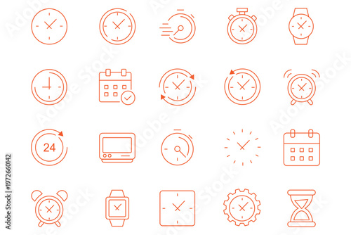 Vector Time and Clock icons set.Clocks icon collection design. Horizontal set of analog clock icon symbol .Circle arrow icon.Vector illustratio