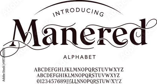 Introducing the elegant Manered alphabet font with uppercase and lowercase letters and numbers