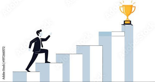 A professional climbing towards success on a staircase of achievements Vector