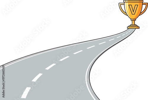 A trophy cup placed at the finish line of a race track Vector