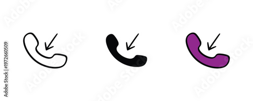 Telephone handset with percentage discount speech bubble icon set in line art, solid black, and blue-green color for telemarketing, sales support, and promotional offer concepts. Vector Illustration.