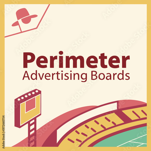 Stadium advertising boards with scoreboard and seating with flat design with stadium exterior with stadium interior with advertising space with fan zone with stadium lights