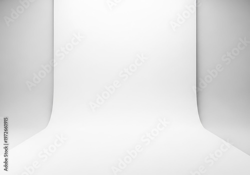 A perfectly smooth, curved white backdrop providing a clean, infinite canvas for creative composition and product display, suitable for studio work, wallpaper, digital, smooth