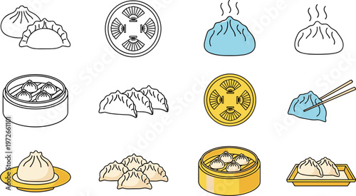 Dumpling Vector Illustration Showing Dim Sum Icons