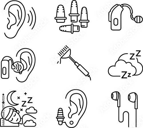Ear Care and Sleep Vector Illustration Showing Lifestyle Icons
