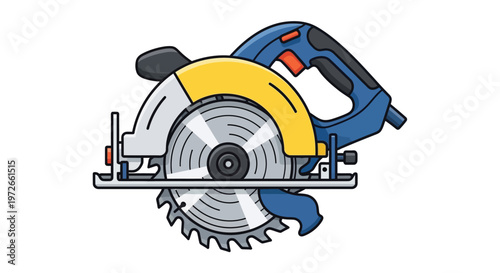 A circular saw with a yellow and blue body on a white background