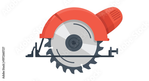 A circular saw with a red body and silver blade on a white background