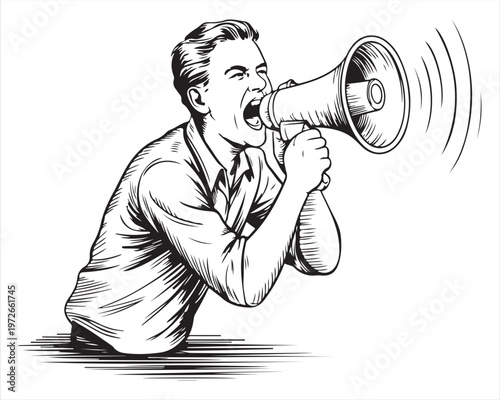 Communication Concept with Person Using Megaphone