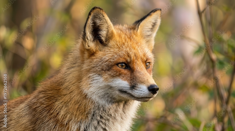 Obraz premium Realistic Fox Photo in Natural Forest Environment with Warm Autumn Colors