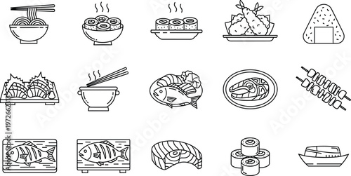 Japanese Food Vector Illustration Showing Cuisine Icons