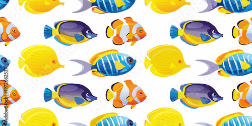 Colorful tropical fish pattern on a white background