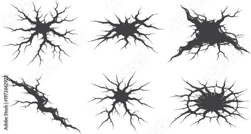 Crack Fracture Set Abstract Broken Surface Texture Illustration.