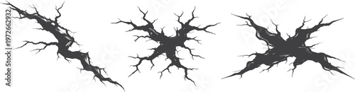 Crack Fracture Set Abstract Broken Surface Texture Illustration.