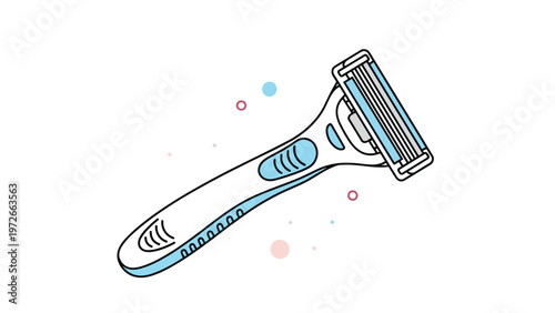 Disposable safety razor with three blades and a white handle featuring blue rubberized grip for a clean smooth shave.