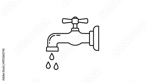 Simple black line drawing of a water tap with three drops falling from the spout on a plain white background.