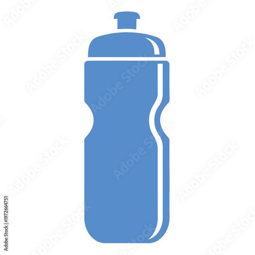 Blue plastic water bottle with screw on cap and smooth lines design
