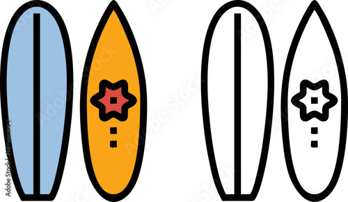 Colorful Surfboard Collection Summer Icon Set