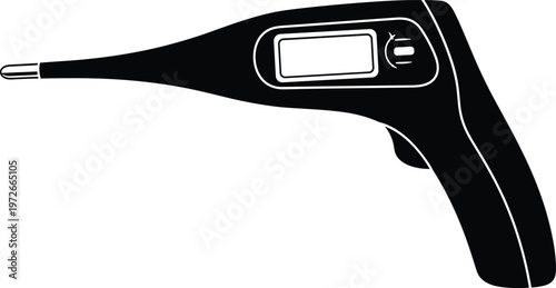 Digital thermometer vector illustration, medical temperature measuring device silhouette, healthcare equipment design, electronic thermometer isolated on white background, clinical tool concept
