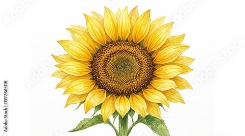 Close-up Photo Of Bright Sunflower With Green Leaves In Summer Garden