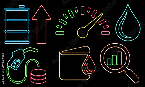 Neon Energy Icon Set for Oil Gas and Resource Management Industry