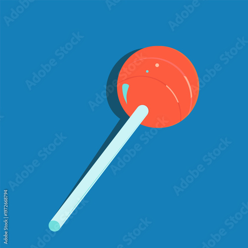 A large, hand-drawn red Chupa Chups lollipop on a blue background. Poster with the lollipop. Poster, cover, and image for text.