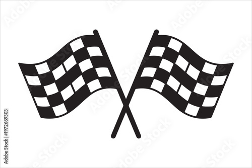 Racing finish line symbol, crossed checkered racing flags vector illustration, crossed checkered flag motorsport icon design