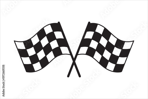 Racing finish line symbol, crossed checkered racing flags vector illustration, crossed checkered flag motorsport icon design