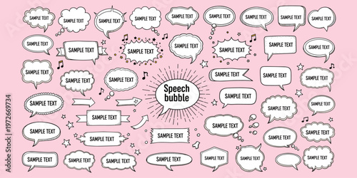 Collection of hand drawn speech bubbles and dialog boxes in various shapes and styles.
