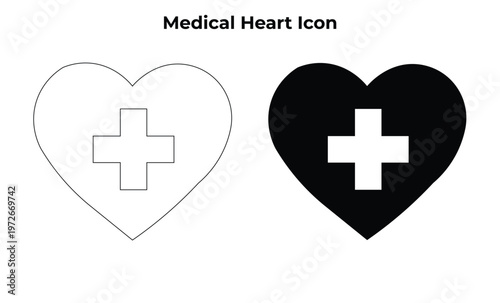 Medical Heart and Cardiology Vector Icon Set. Healthcare, Pulse, and Heartbeat Symbols