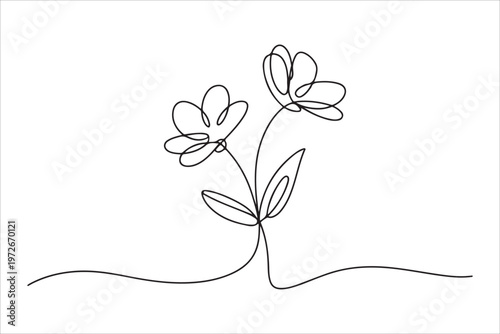 Continuous line drawing set of flowers, Plants one line illustration. floral plant minimal outline design