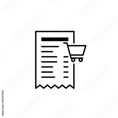 Receipt with shopping cart icon and itemized purchases  
